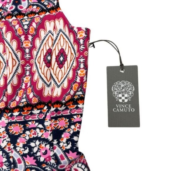 Vince Camuto Geo Print Double V Neck Fit And Flare Lined Dress Womens Size 2 - Picture 3 of 5